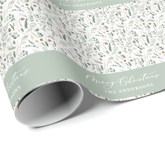 Sage green Weihnachten Moderne minimale botanische Geschenkpapier (Rolleneckpunkt)