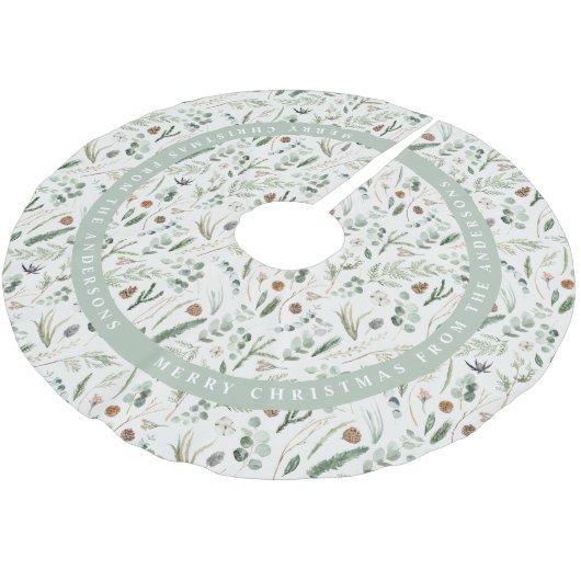 Sage green Weihnachten Moderne minimale botanische Polyester Weihnachtsbaumdecke (Schrägansicht)