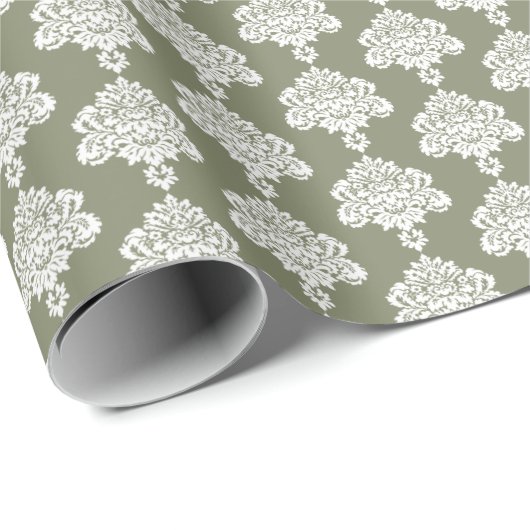 Sage Green | Weißes Damaskop-Papier Geschenkpapier (Rolleneckpunkt)