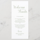 Sage Green Welcome & Thanks Place Setting Cards Programm (Vorderseite)