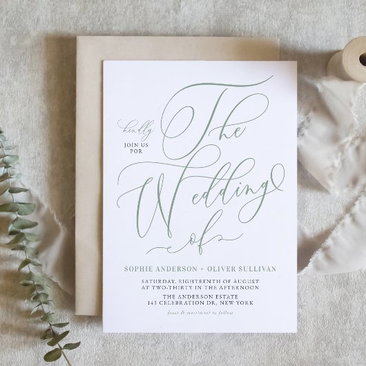 Sage Green Whimsical Calligraphy Wedding Einladung