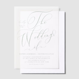Sage Green Whimsical Calligraphy Wedding Pergament Einladungen
