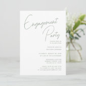 Sage Green Whimsical Script Chic Engagement Party Einladung (Stehend Vorderseite)