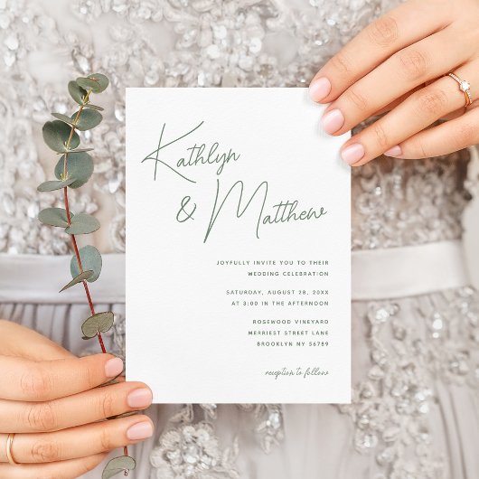 Sage Green Whimsical Script Minimalistisch Wedding Einladung