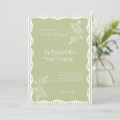 Sage Green Whimsical Wavy Border Wedding Einladung (Stehend Vorderseite)
