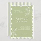Sage Green Whimsical Wavy Border Wedding Einladung (Vorne/Hinten)