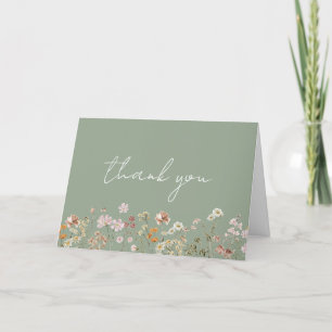 Sage Green Whimsical Wildblume Brautparty Dankeskarte