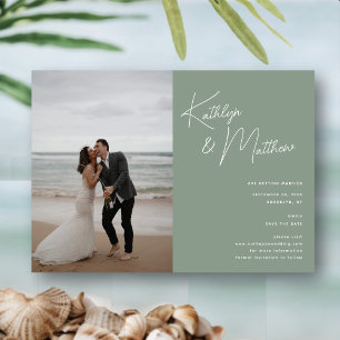 Sage Green Whimsiscript Modern Save the Date Magneteinladung
