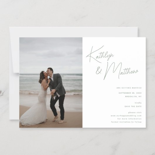 Sage Green Whimsiscript Modern Save the Date Magneteinladung (Vorderseite)