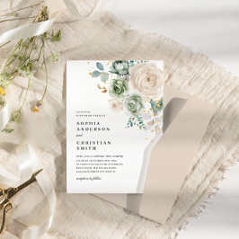 Sage Green & White Blume Einladung Hochzeit