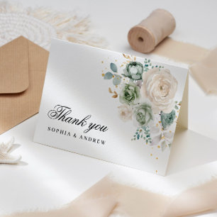 Sage Green & White Blume Hochzeit Danke Karte