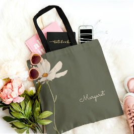 Sage Green White Blume Minimal Einfach Tasche