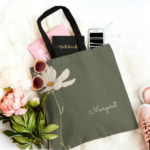 Sage Green White Blume Minimal Einfach Tasche