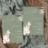 Sage Green White Boho Floral Moderne Hochzeit Einladung