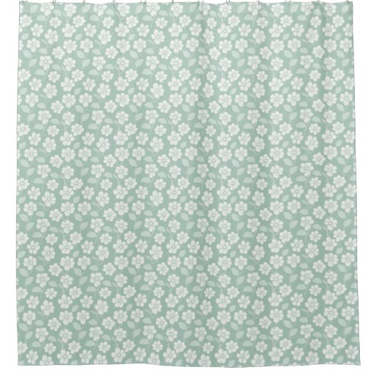 Sage Green White Boho Florals Pastel Light Minze Duschvorhang (Vorderseite)