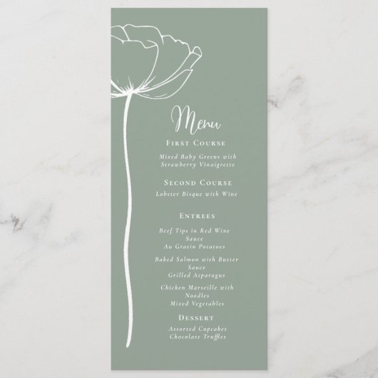 Sage Green White Bold Floral Modern Simple Menu Programm (Vorderseite)