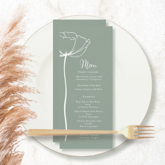 Sage Green White Bold Floral Modern Simple Menu Programm