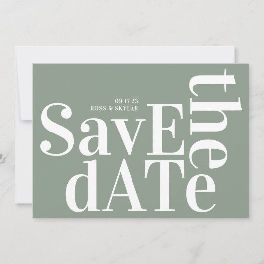 Sage Green White Bold Simple Save The Date (Vorderseite)