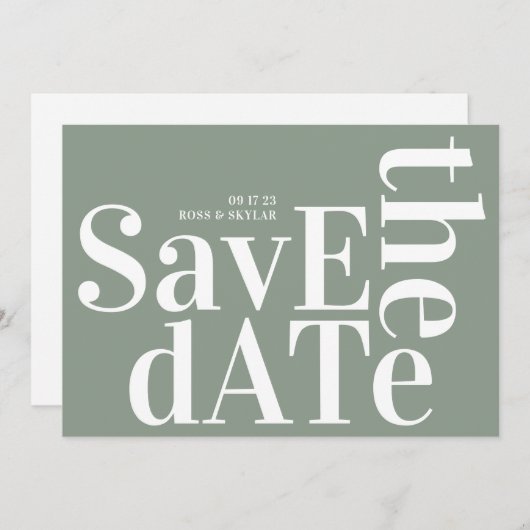 Sage Green White Bold Simple Save The Date (Vorne/Hinten)