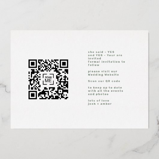 Sage Green White Border Gold rettete unser Datum Folieneinladung (Rückseite)