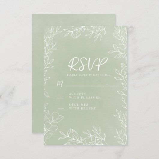 Sage Green White Botanical Garden Wedding RSVP Karte (Vorne/Hinten)