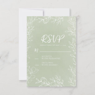 Sage Green White Botanical Garden Wedding RSVP Karte
