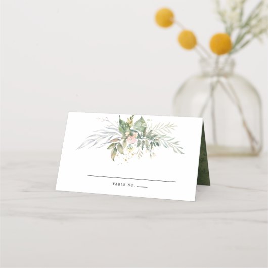 Sage Green White Botanical Wedding Platzkarte (Vorderseite)
