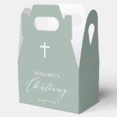 Sage Green White Cross Boy Christening Favor Box Geschenkschachtel (Geöffnet)