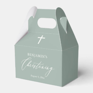 Sage Green White Cross Boy Christening Favor Box Geschenkschachtel