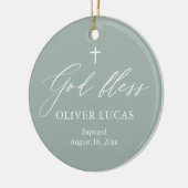 Sage Green White Cross Foto Boy Taufe Ornament (Links)
