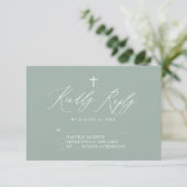 Sage Green White Cross Taufe RSVP Karte (Stehend Vorderseite)
