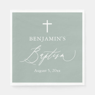 Sage Green White Cross Taufen Papier Napkins Serviette