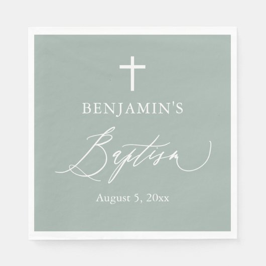 Sage Green White Cross Taufen Papier Napkins Serviette (Vorderseite)