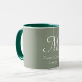 Sage Green & White Elegant Monogram Initial Name  Tasse (Vorderseite Links)