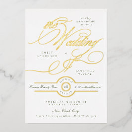 Sage Green White Elegante Calligraphy Wedding Gold Folieneinladung