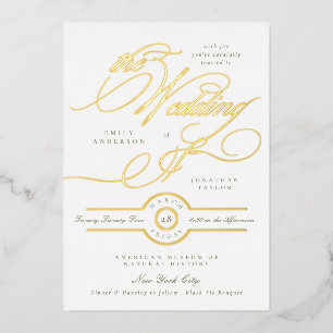 Sage Green White Elegante Calligraphy Wedding Gold Folieneinladung