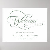 Sage Green & White Elegante Hochzeit Begrüßungszei Poster (Vorne)