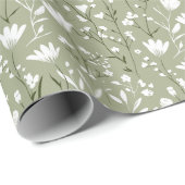 Sage Green White Floral Brautparty Hochzeit Geschenkpapier (Rolleneckpunkt)