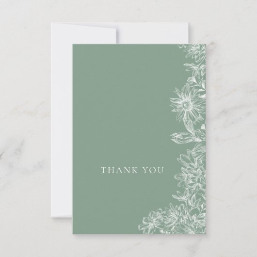Sage Green White Floral Danke Note Card (Vorderseite)