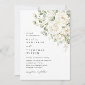 Sage Green White Floral Elegant Photo Back Wedding Einladung (Vorderseite)