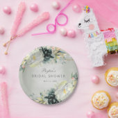 Sage Green White Floral Glitzer Brautparty Pappteller (Party)