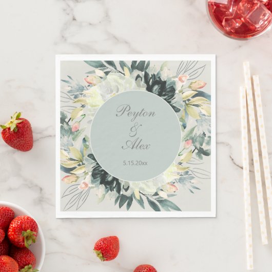 Sage Green White Floral Glitzer Hochzeit Serviette (Beispiel)