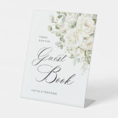 Sage Green White Floral Guest Book Wedding Table Sockelschild (Vorderseite)