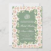 Sage Green White Floral Islamische Hochzeit Einladung (Vorderseite)