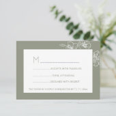 Sage Green White Floral Line Art RSVP (Stehend Vorderseite)
