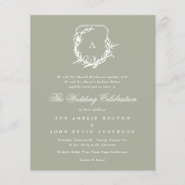 Sage Green White floral monogram crest Budget Flyer