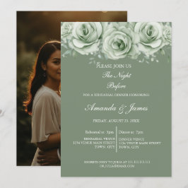 Sage Green White Floral Rehearsal Dinner Einladung