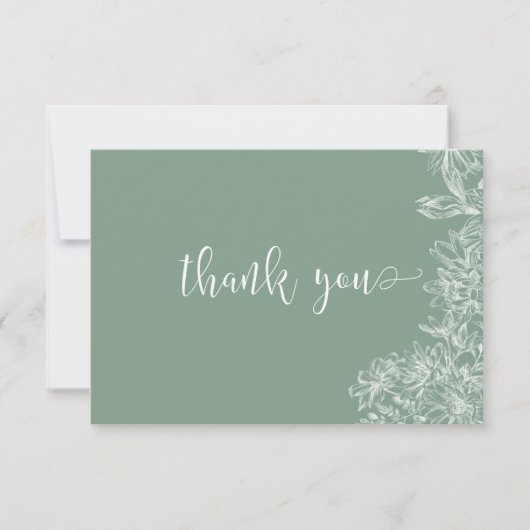 Sage Green White Floral Script Danke Note Card (Vorderseite)