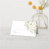Sage Green White Floral Watercolor Wedding Name Platzkarte (Vorderseite)