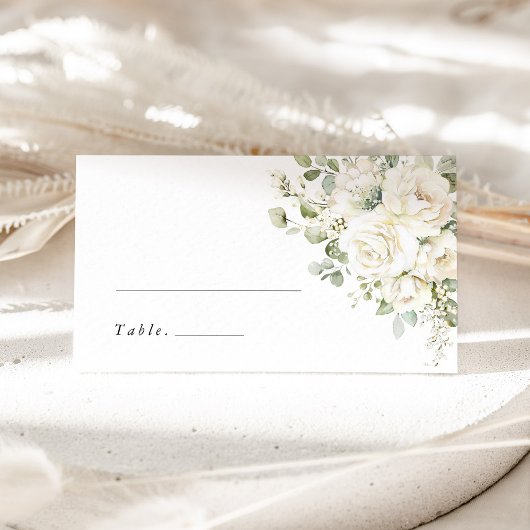 Sage Green White Floral Watercolor Wedding Name Platzkarte